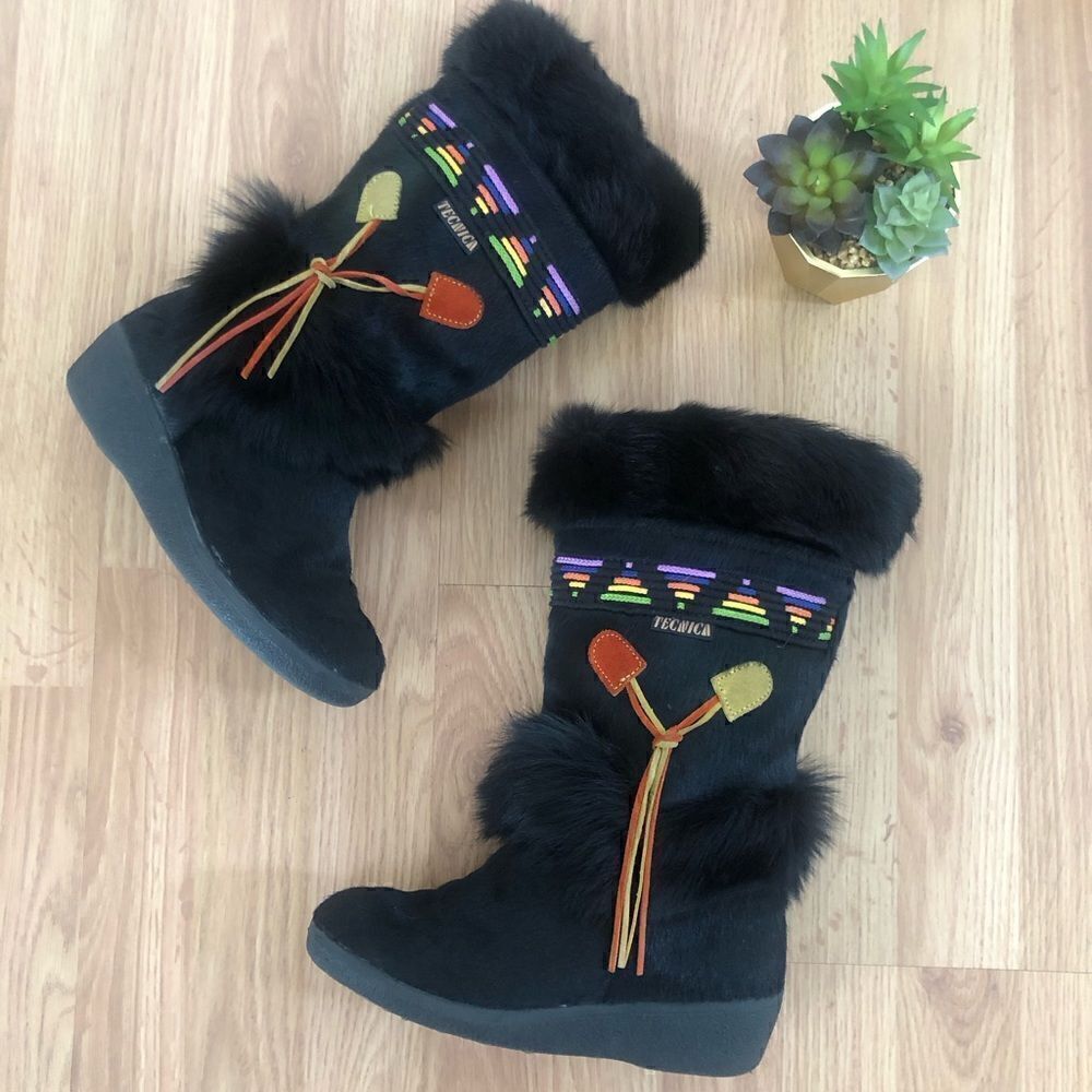 Tecnica Black Fur Colorful Ski Winter Sherpa Lined Boots